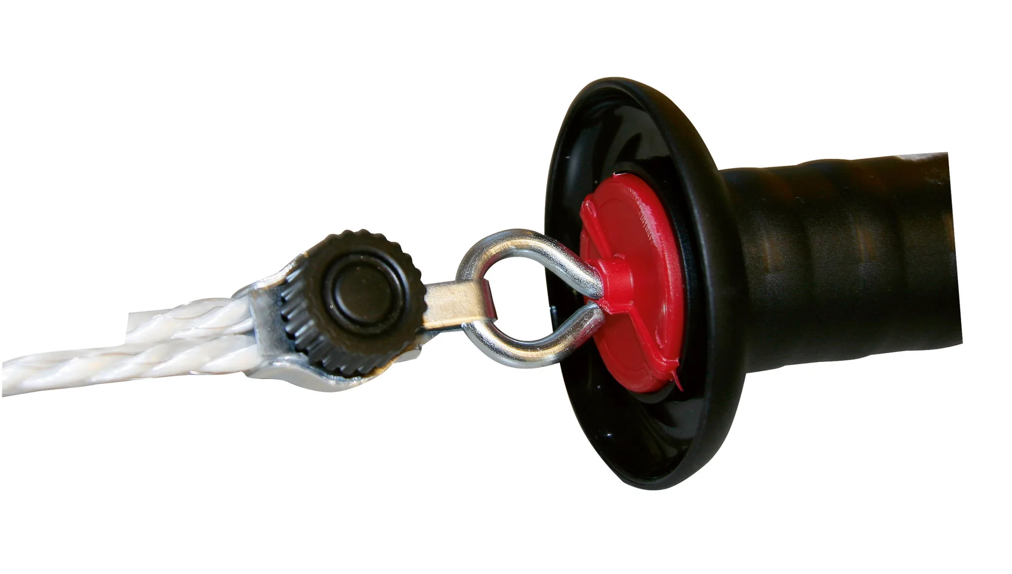 Kerbl Seilverbinder mit roter Scheibe und Öse am Seil, Detailansicht