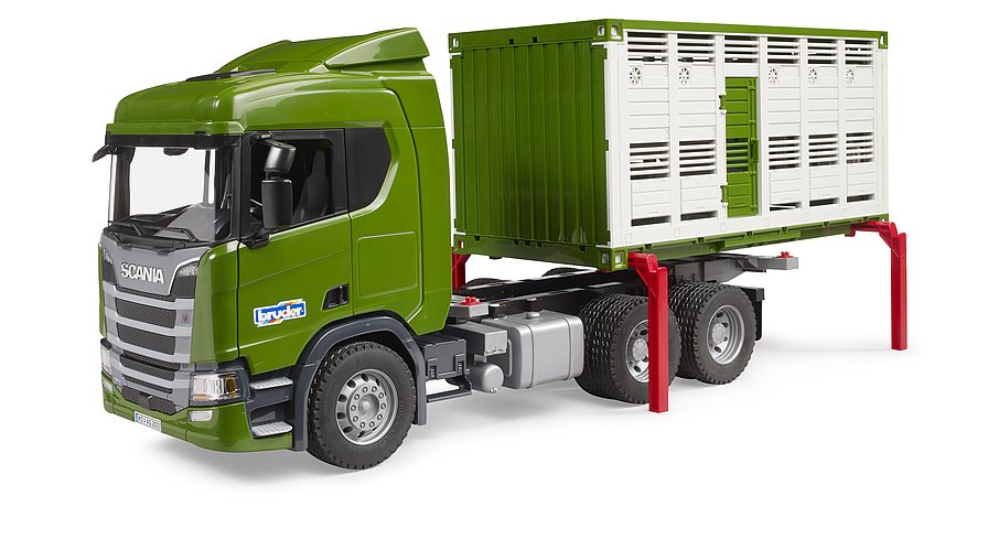 BRUDER Scania Super 560R Viehtransporter mit einer Kuh – Realistisches Tiertransportfahrzeug im Maßstab 1:16