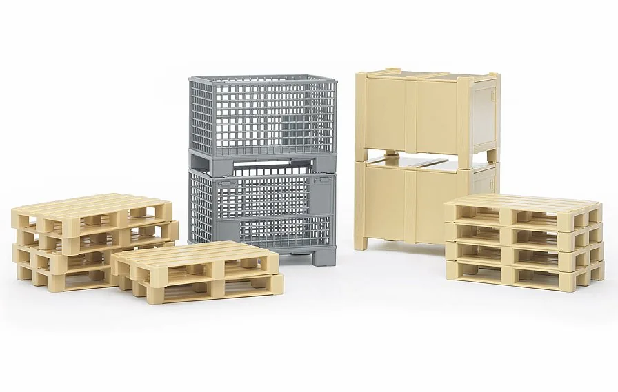 Bruder Logistik-Set mit Paletten, Gitterbox und Transportbehältern, Zubehör im Maßstab 1:16