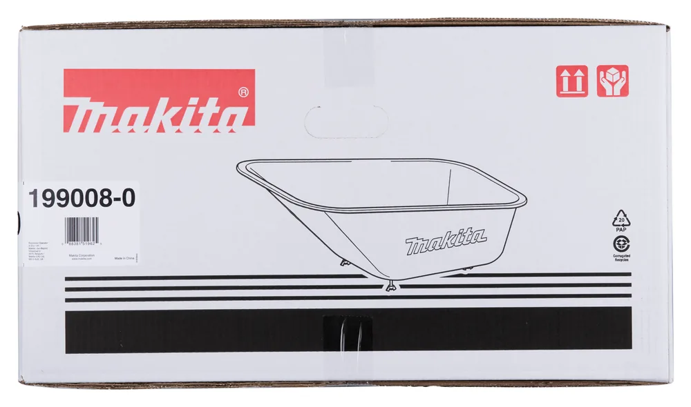 Makita 199008-0 Transportwanne im Karton mit Produktzeichnung und Artikelnummer