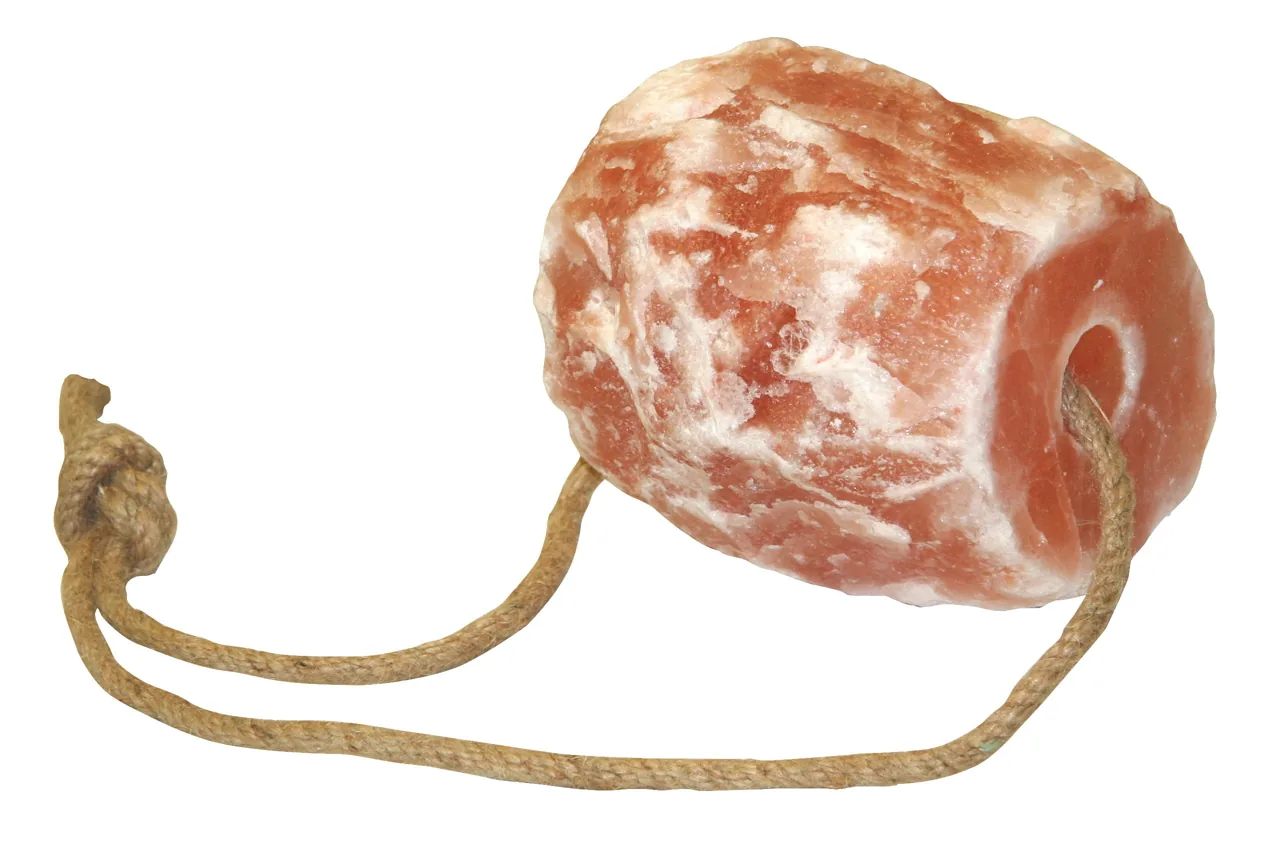 Kerbl Delizia Leckstein aus rosa Bergkristallsalz an der Schnur, 2,5 kg