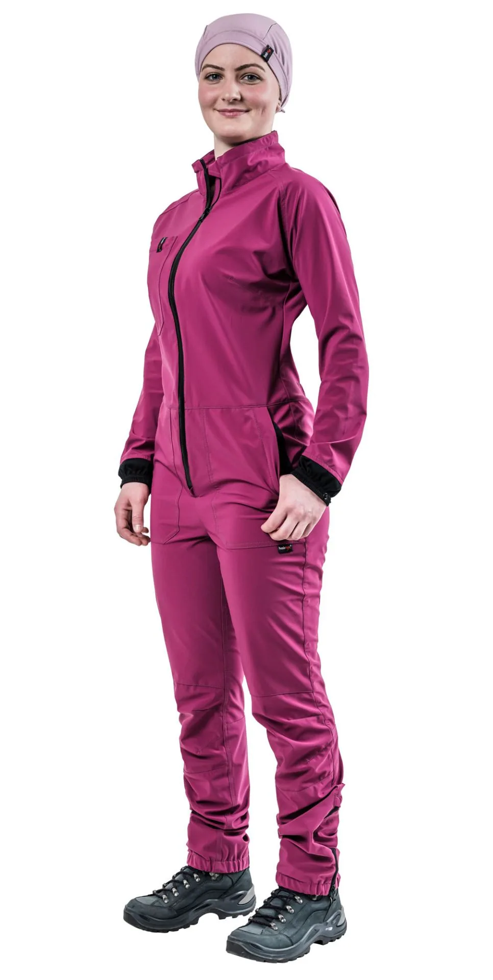 Frau im Hairtex Damen-Overall in Pink, Seitenansicht