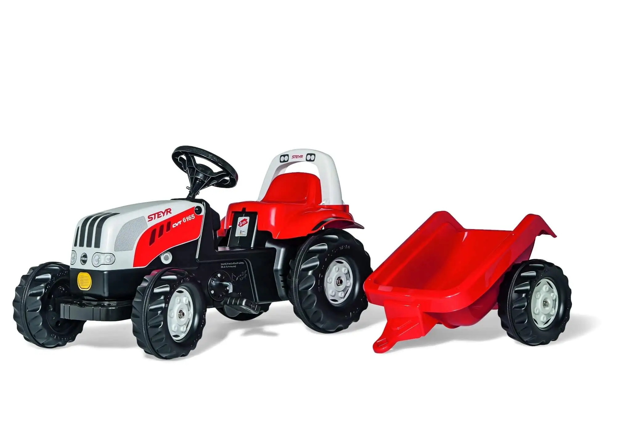 Rolly Toys rollyKid Steyr 6165 CVT in Rot-Weiß mit Anhänger, Trettraktor für Kinder