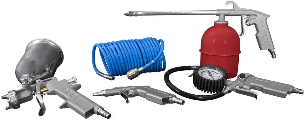 Güde Druckluft-Set Metall 5-teilig mit Lackierpistole, Spiralschlauch und Reifenfüller