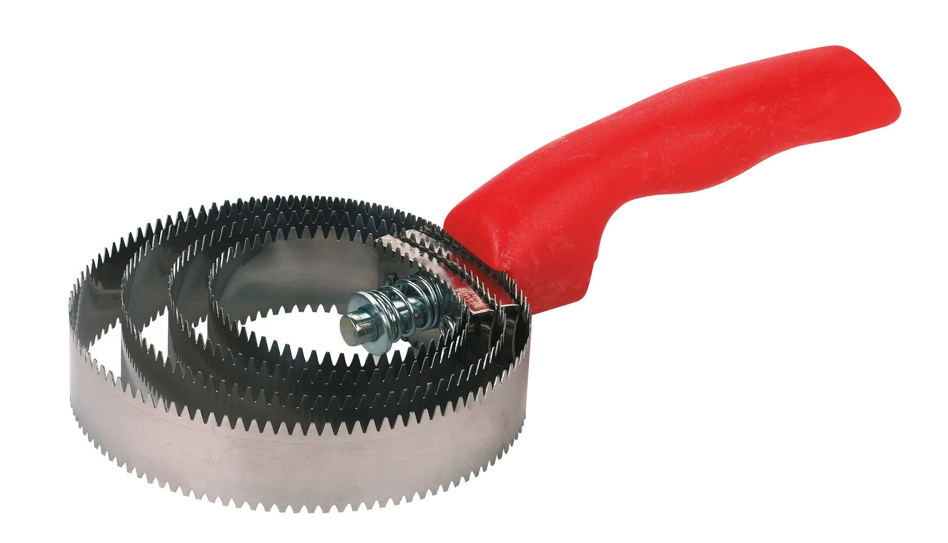 Kerbl Spiralstriegel aus Metall mit rotem Griff, beidseitig verwendbar