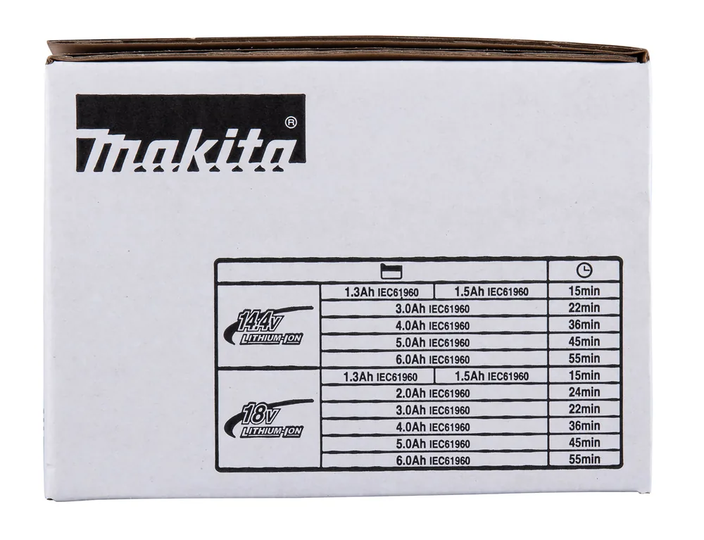 Makita Karton mit Ladezeiten-Tabelle für das Power-Source-Kit