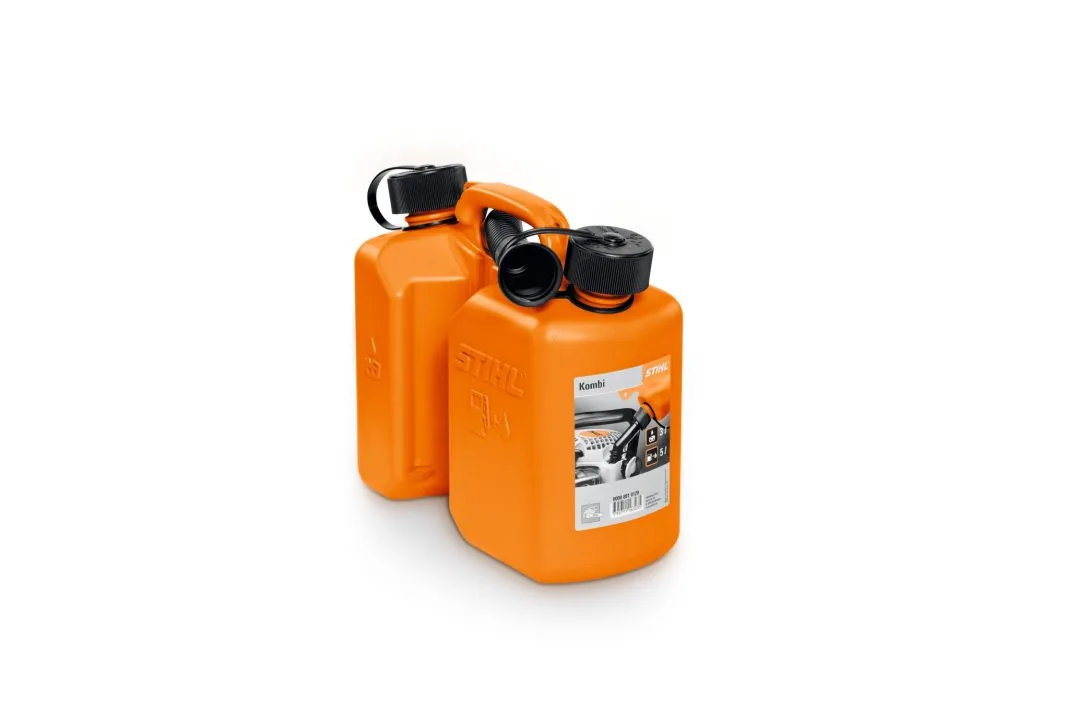 STIHL Kombikanister in Orange mit 3 l Kraftstoff- und 1,5 l Öltank und Messbecher