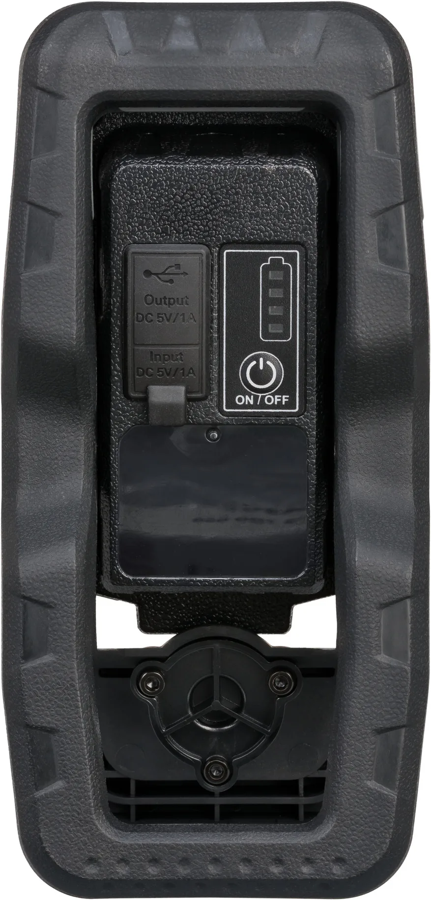 Brennenstuhl Akku LED Klemmstrahler 1050 MA, Rückseite mit USB-Anschluss und Schalter