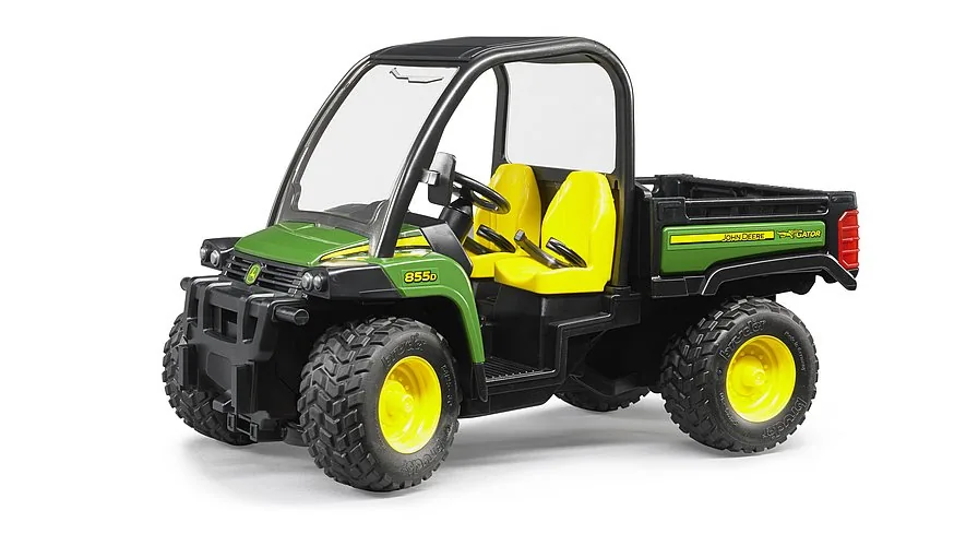 Bruder John Deere Gator XUV 855D in Grün-Schwarz mit gelben Sitzen und Ladefläche, Spielzeug 1:16