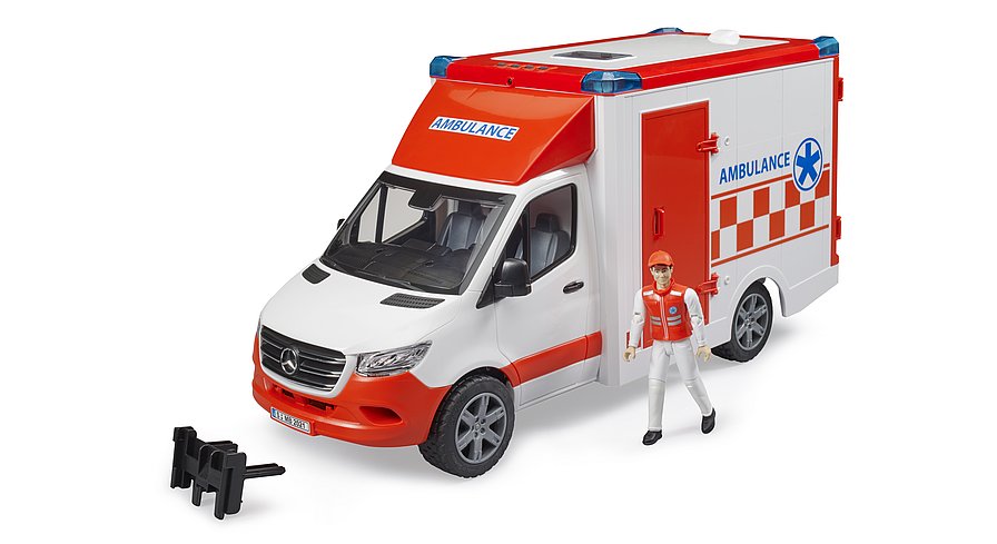 BRUDER Mercedes-Benz Sprinter Rettungswagen mit Fahrer und Light & Sound Modul – Realistisches Notarztfahrzeug für Kinder BRUDER Mercedes-Benz Sprinter Rettungswagen mit Fahrer und Light & Sound Modul – Realistisches Notarztfahrzeug für Kinder