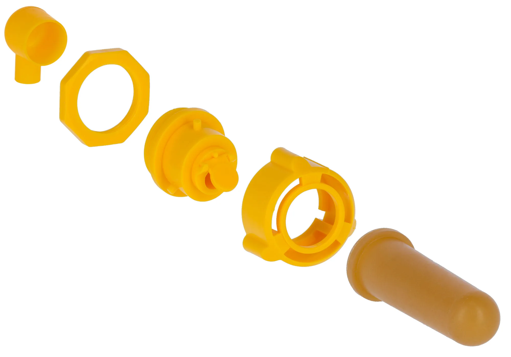 Kerbl Hygieneventil mit gelbem Sauger und Montageschlüssel, Einzelteile