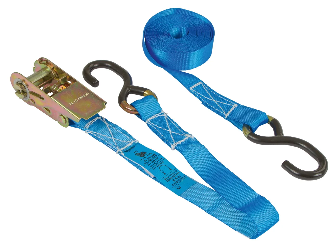 Kerbl Zurrgurt 3763 zweiteilig in Blau mit Ratsche und PVC-beschichteten S-Haken