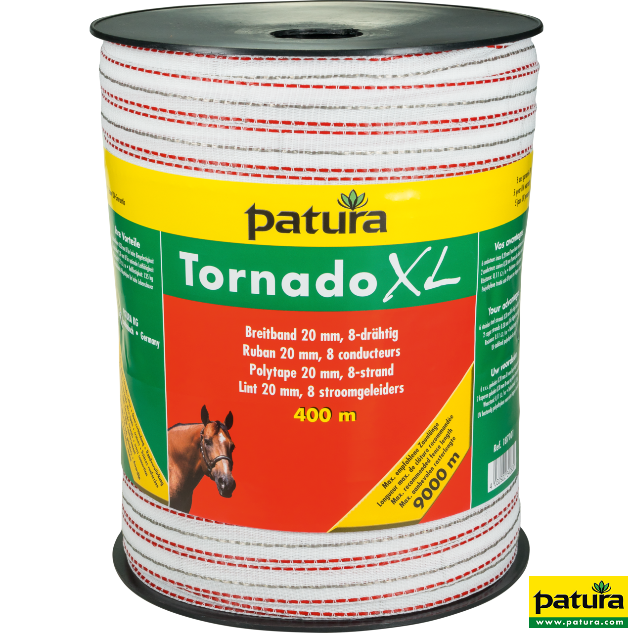 Patura Tornado XL Breitband 20 mm, 400 m weiss-rot, hohe Leitfähigkeit