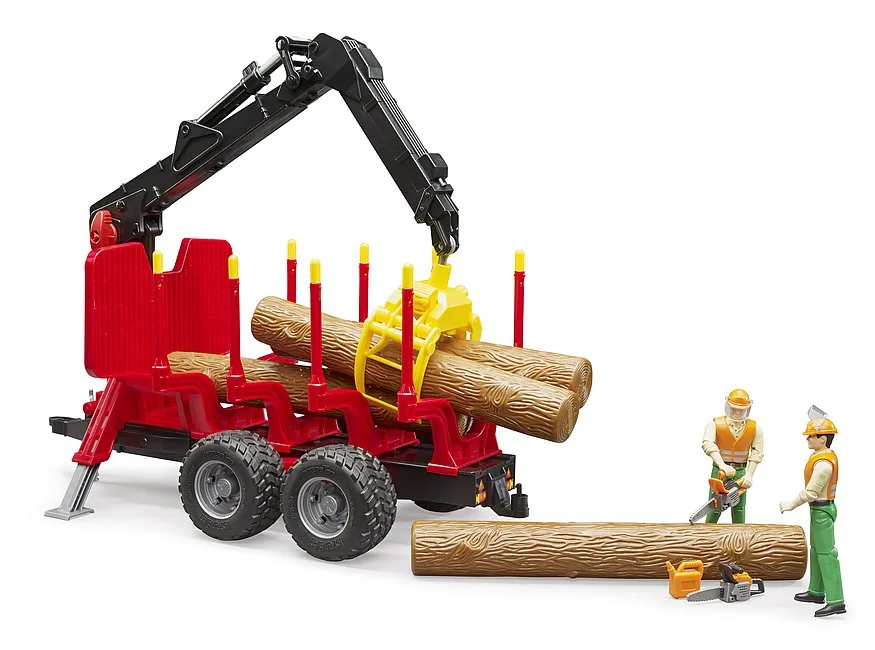 Bruder Forstanhänger am Traktor mit Waldarbeiter-Figuren (Zubehör nicht enthalten)
