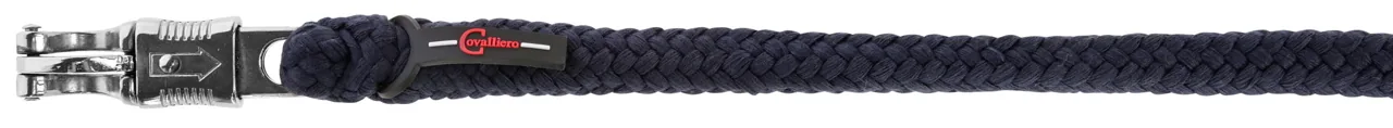 Kerbl Führstrick Navy, dunkelblau geflochten mit Panikhaken, Nahaufnahme