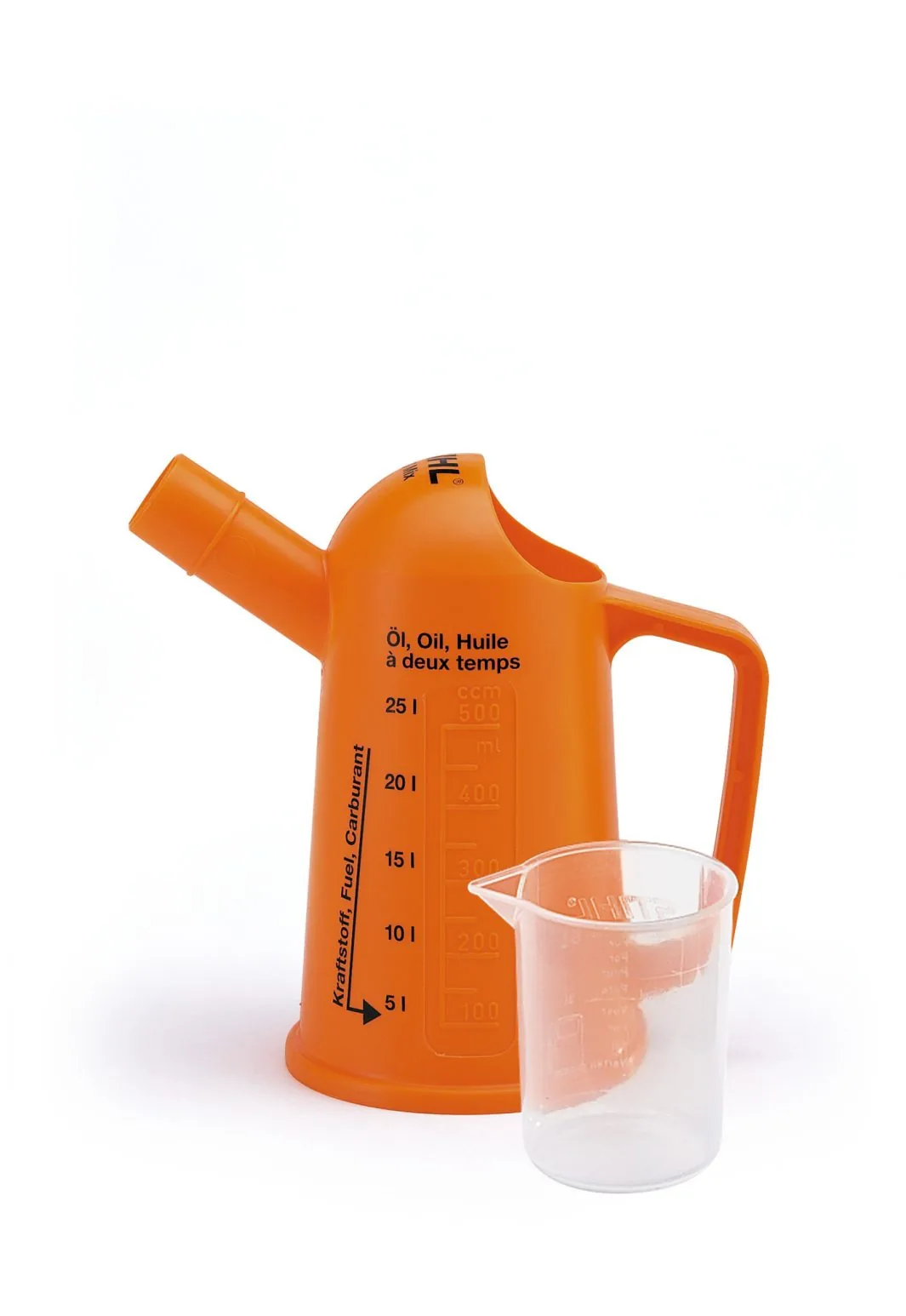 STIHL Messbecher 0,1 Liter in Orange mit Skala für die Kraftstoffmischung