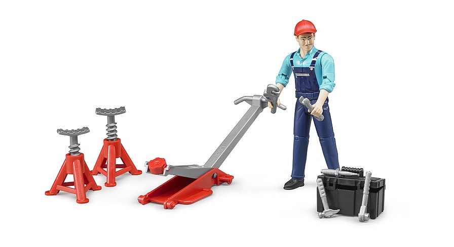 BRUDER Werkstatt-Set mit Mechaniker und Zubehör – Realistisches Spielzeug für Kinder ab 4 Jahren BRUDER Werkstatt-Set mit Mechaniker und Zubehör – Realistisches Spielzeug für Kinder ab 4 Jahren