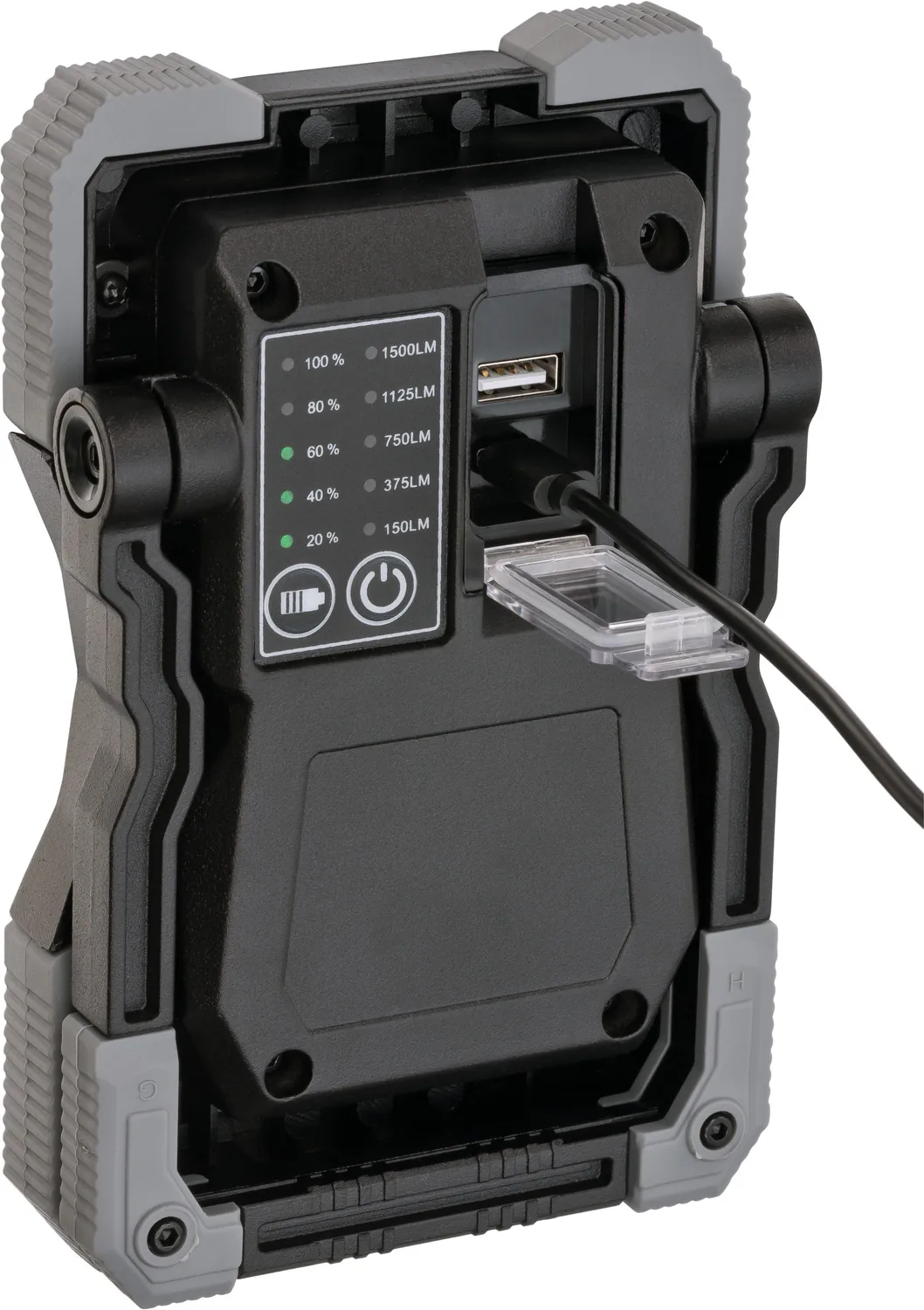 Brennenstuhl Akku LED Arbeitsstrahler RUFUS, Rückseite mit USB-Powerbank-Funktion