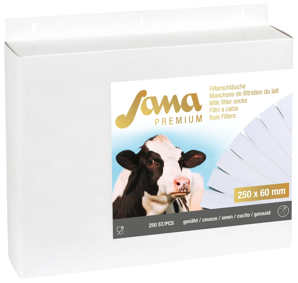Produktkarton Sana Premium Milchfilter 250 x 60 mm, freigestellt