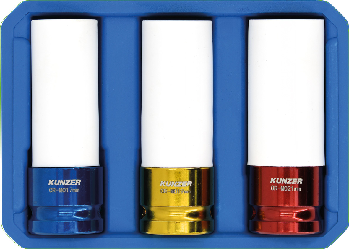 Kunzer Impact-Radmutterneinsätze 7RK03 | 1/2" | 17, 19, 21 mm | Felgenschonend