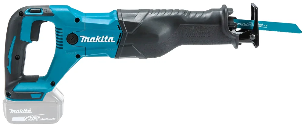 Makita DJR186ZK Akku-Reciprosäge in der Seitenansicht von der anderen Seite
