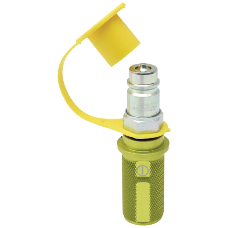 Kennfixx Stecker-Griff-Satz in Gelb mit Schutzkappe für Hydraulik-Rücklauf, 1/2 Zoll