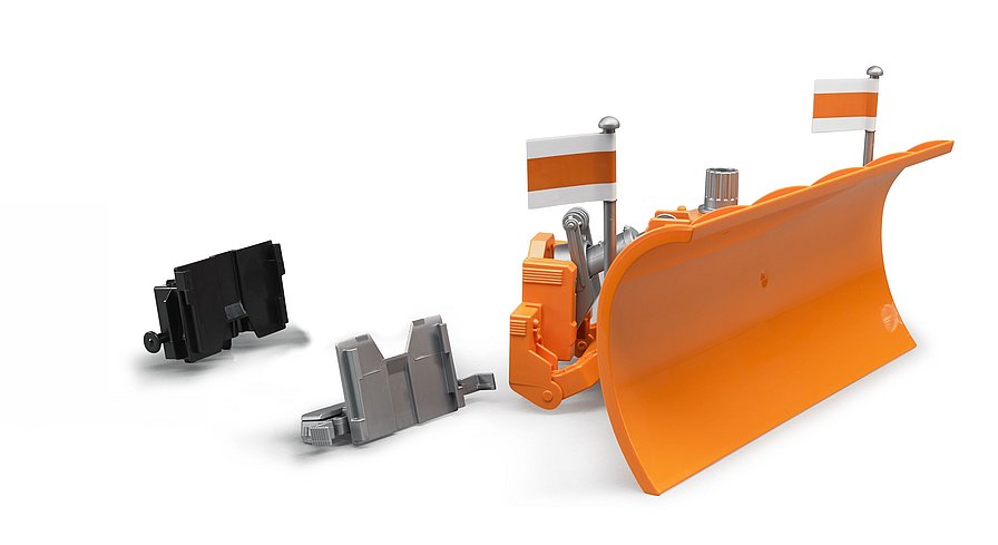 Lieferumfang: Schneeschild mit speziellen Adaptern zur Montage an Bruder Traktoren und LKWs