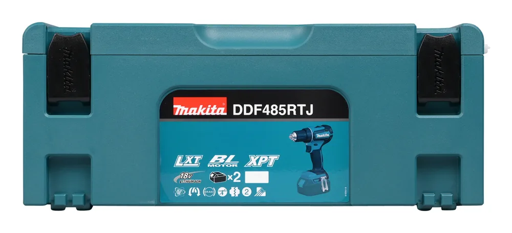 MakPac-Transportkoffer des Makita DDF485RTJ mit Produktlabel