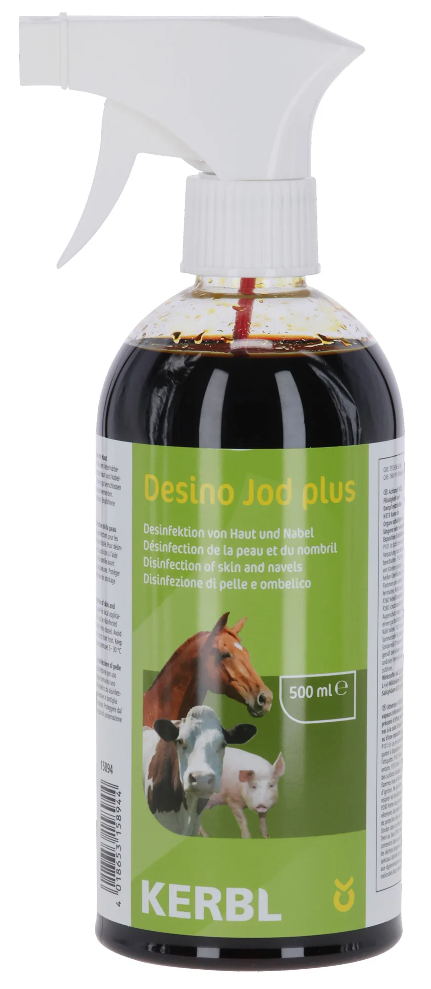 Kerbl Desino Jod Desinfektionsspray in der grünen Sprühflasche, 500 ml