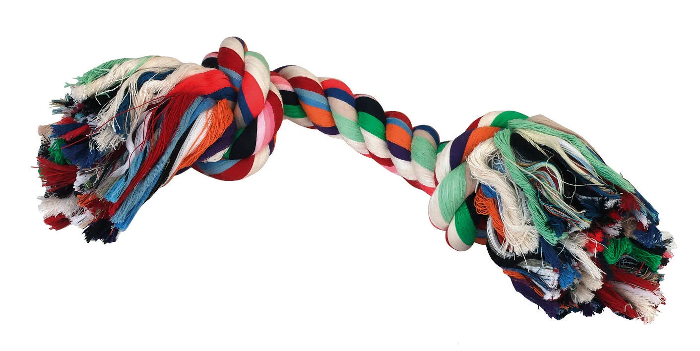 Kerbl Zahnknoten aus bunter Baumwolle mit Knoten, 37 cm, Hundespielzeug