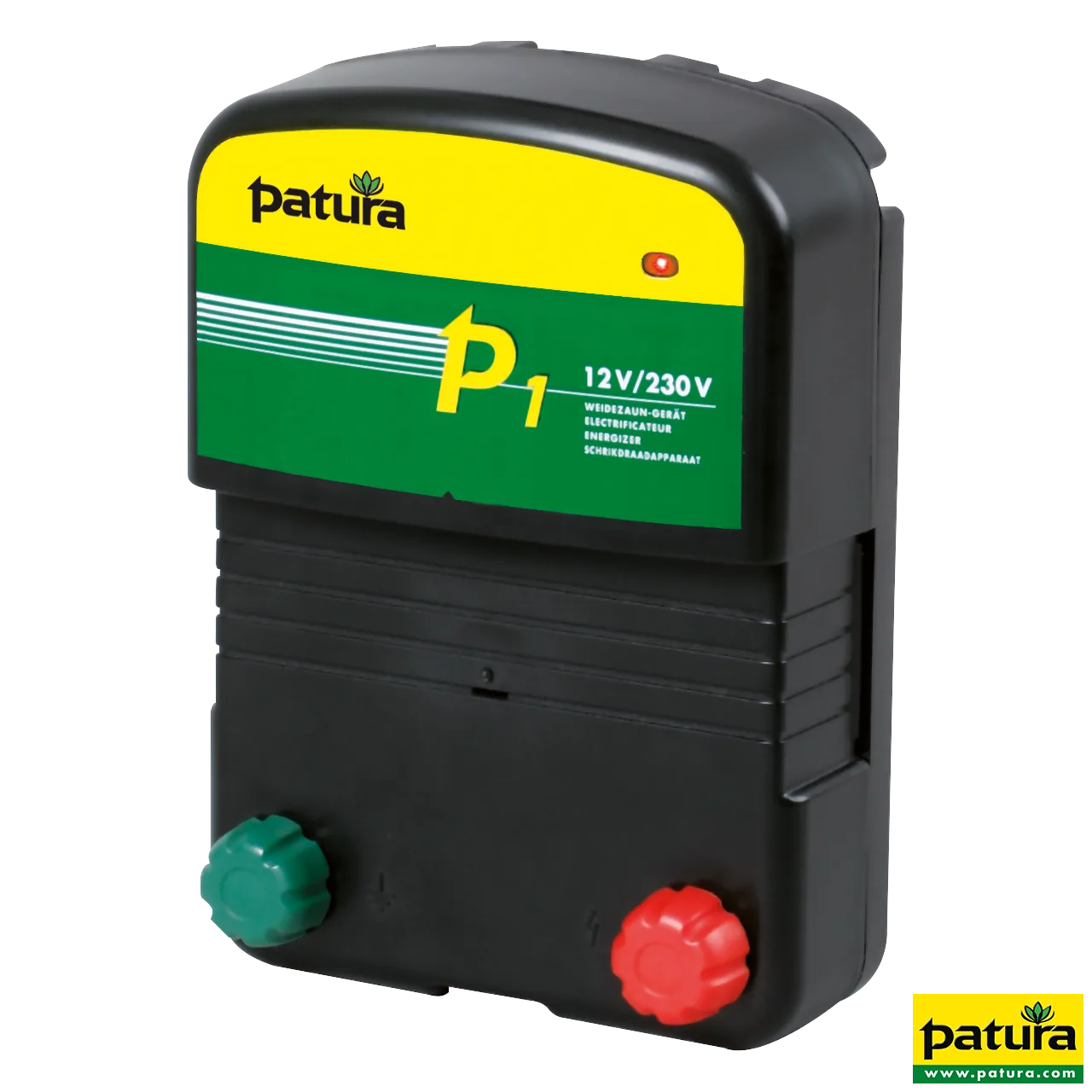 Patura P1 Weidezaun-Kombigerät für 230 V und 12 V in Grün-Schwarz mit Bedienknöpfen