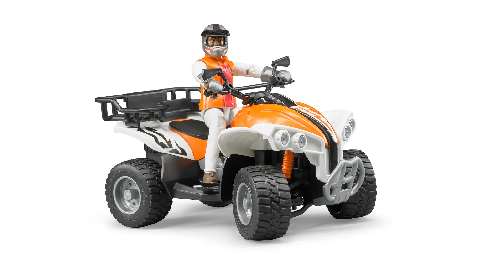 Bruder 63000 Quad in Orange-Weiß mit Fahrer-Figur, Geländefahrzeug im Maßstab 1:16