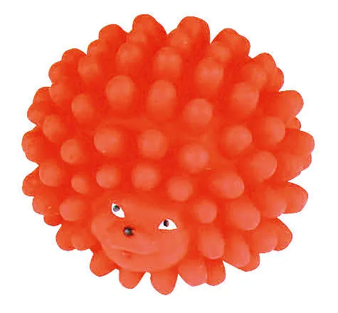 Oranger Vinyl-Igel mit Gesicht und Squeaker, freigestellt