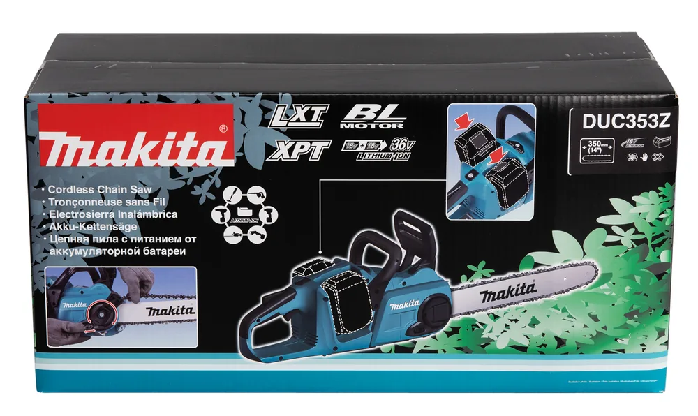Verpackungskarton der Makita DUC353Z Akku-Kettensäge