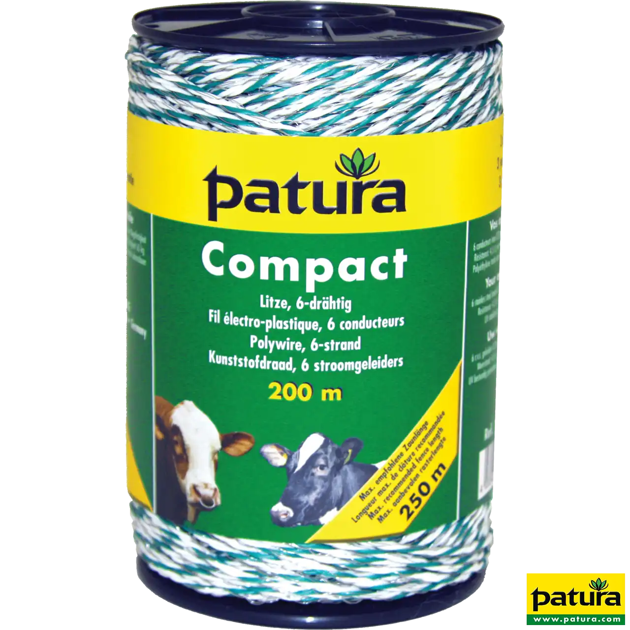 Patura Compact Litze auf 200-m-Rolle in Weiß-Grün mit 6 Niro-Edelstahlleitern 0,20 mm