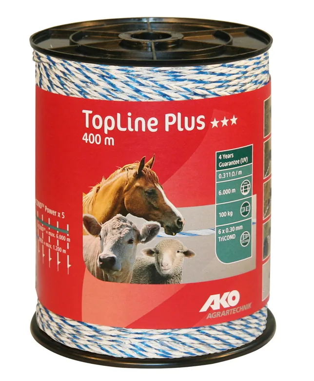 AKO TopLine Plus Weidezaunlitze 400 m in Weiß/Blau auf Rolle