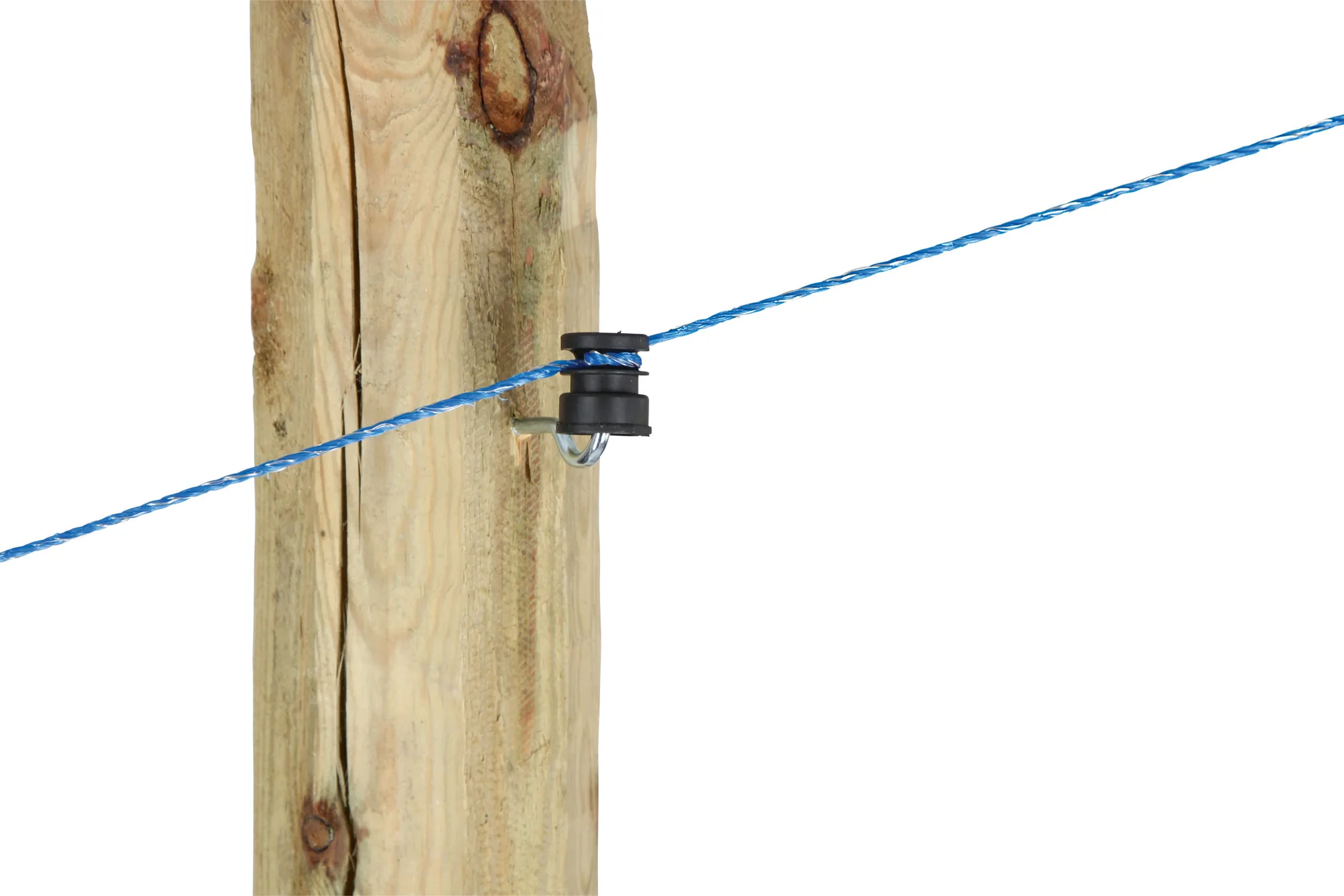 Kerbl WildHog Litze blau durch schwarzen Ringisolator am Pfosten, andere Ansicht