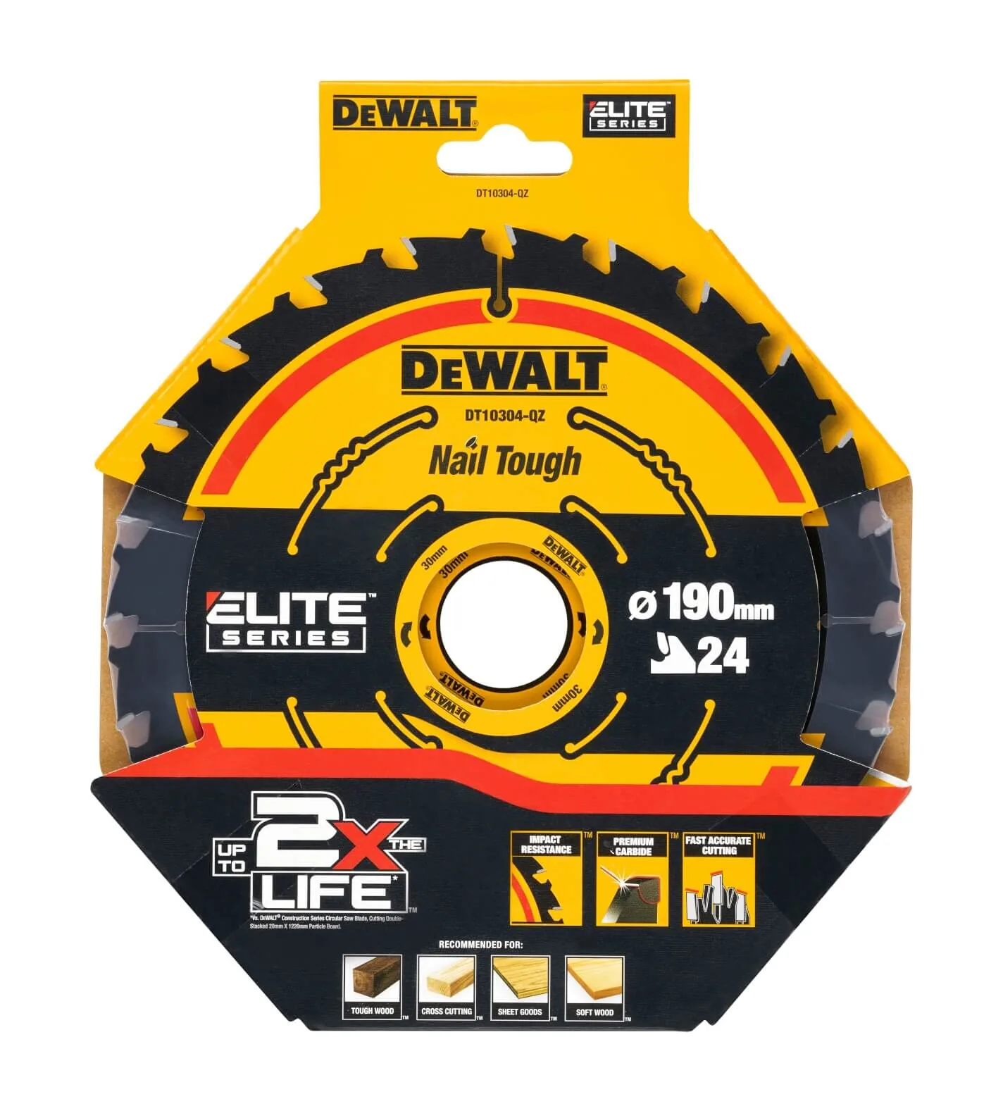 DeWalt DT10304 Kreissägeblatt 190 mm mit 24 Zähnen, Verpackung (Elite Series)