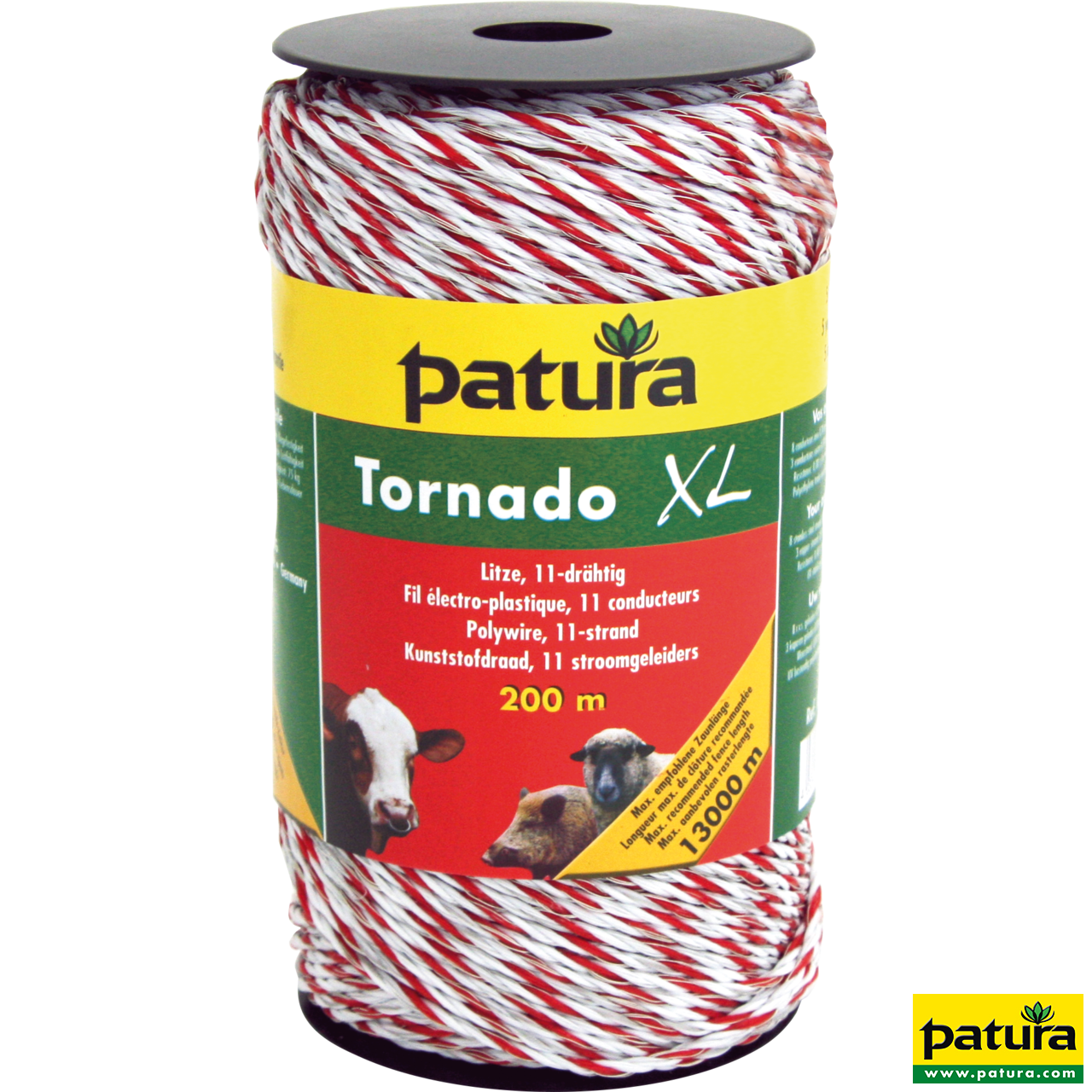 Patura Tornado XL Weidezaunlitze 200 m Rolle weiß rot 8 Edelstahl 3 Kupferleiter 0, 20 0, 30 mm