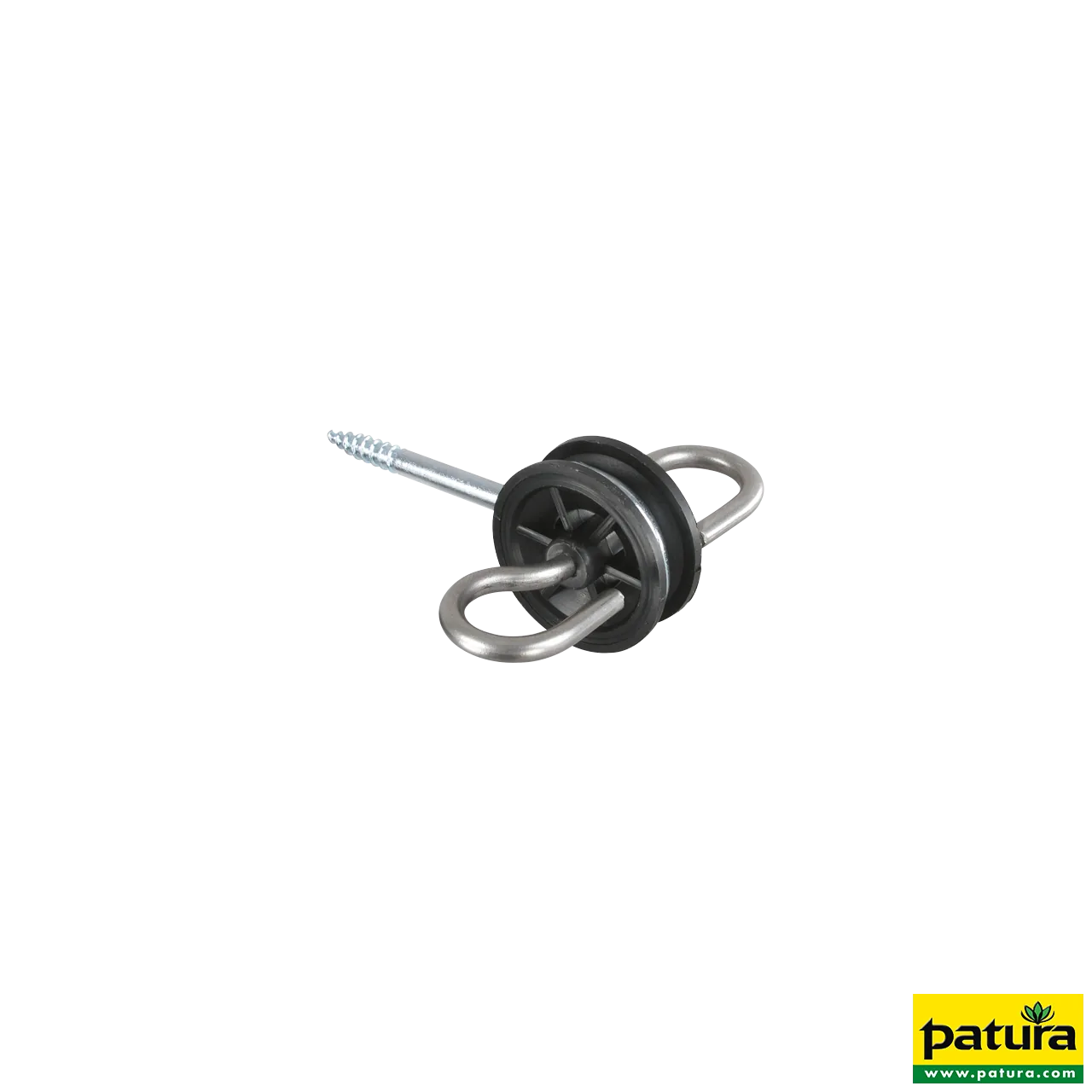 Patura Torgriffisolator aus Edelstahl mit Holzgewinde und zwei Ösen für Weidetore
