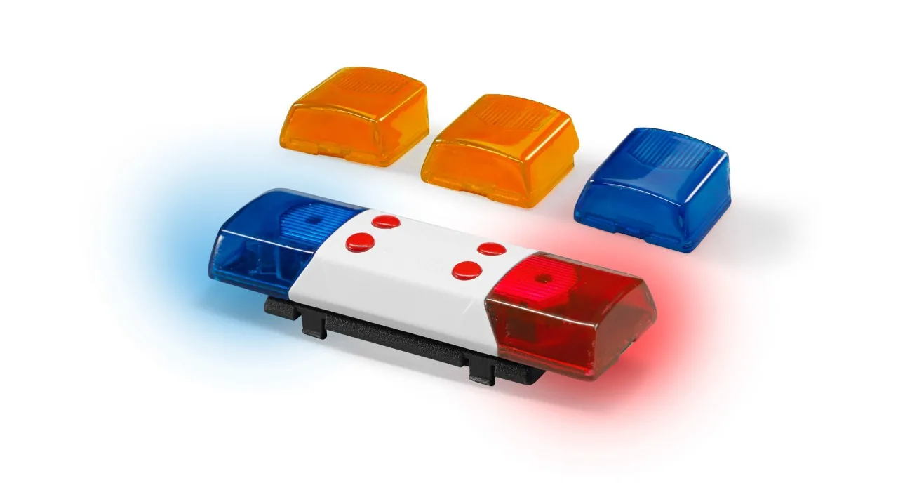Bruder 02802 universelles Light & Sound Modul mit Blaulicht-Balken und Wechselgläsern in Orange und Blau