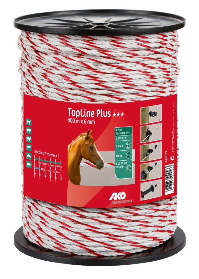 Kerbl Weidezaunseil TopLine Plus 449531 – 400 m, 6 mm, TriCOND, 0,311 Ω/m, 400 kg