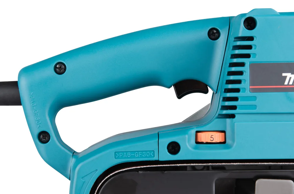 Vorderer Griff mit Drehzahl-Stellrad des Makita 9404J in der Detailaufnahme