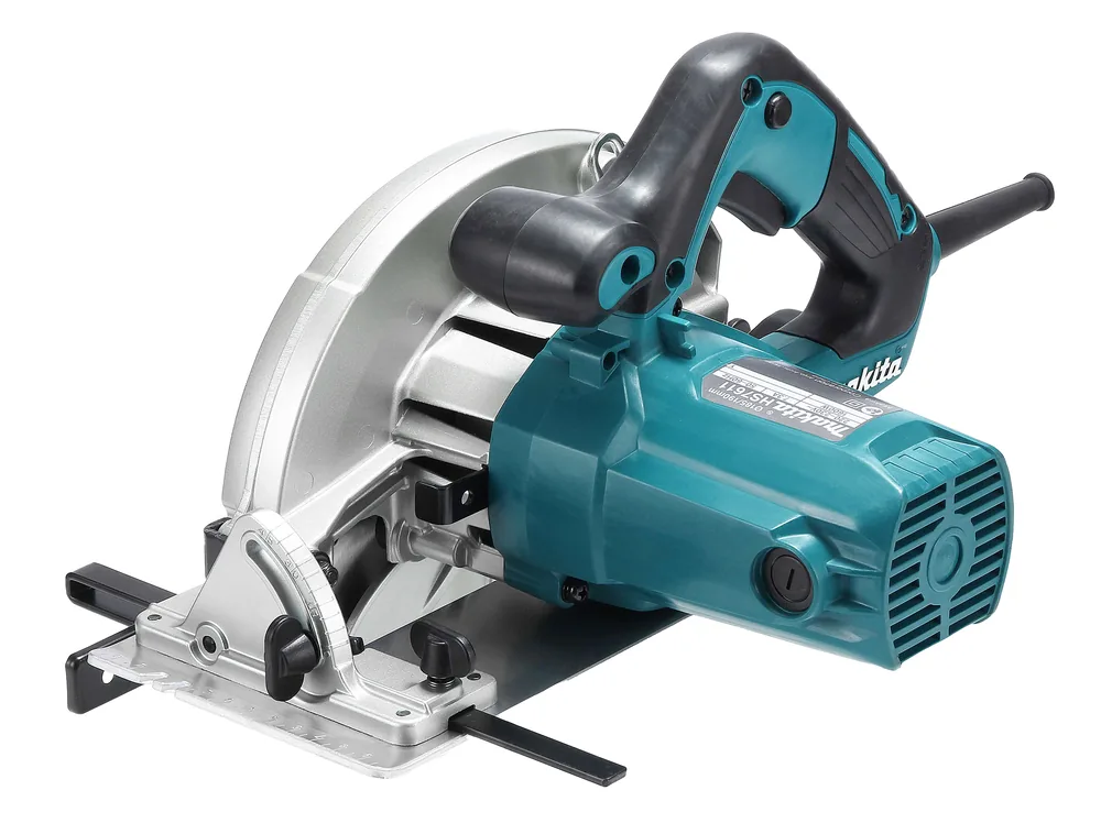 Makita HS7611 Handkreissäge in der Seitenansicht mit Schnitttiefenskala