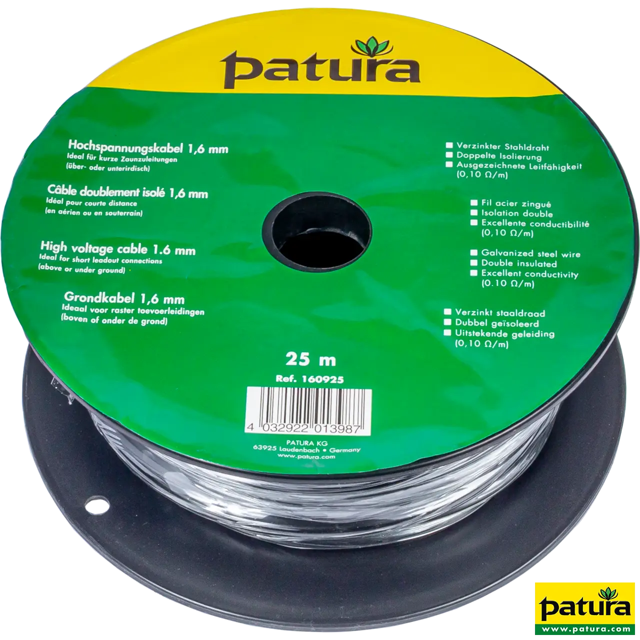 Patura Hochspannungs-Elektrozaunkabel 1,6 mm auf 25-m-Rolle, doppelt isoliert für Zuleitungen
