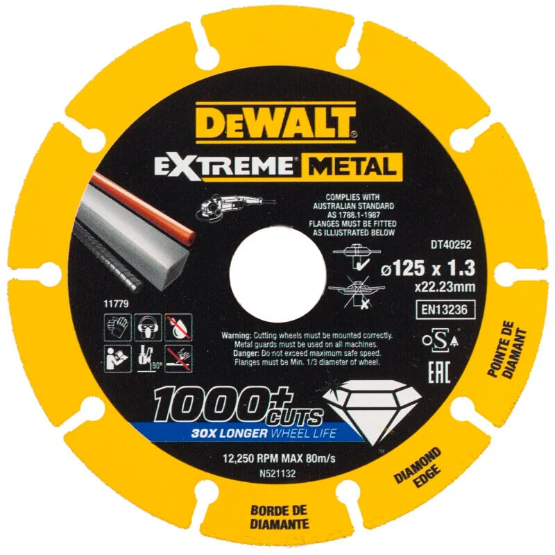 DeWalt DT40252 Extreme Metal Diamanttrennscheibe 125 x 1,3 mm mit gelbem Rand