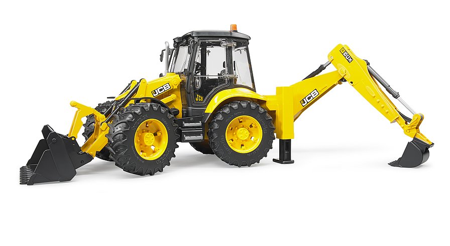 Gelber Bruder JCB 5CX eco Baggerlader (02454): Multifunktions-Fahrzeug mit Frontlader und Heckbagger