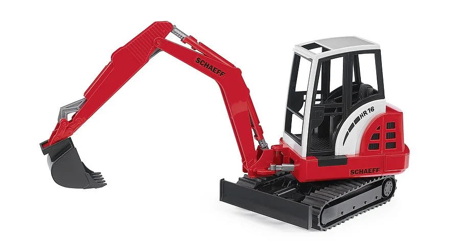 Bruder Schaeff HR16 Minibagger in Rot mit Kettenlaufwerk und Tieflöffel, Spielzeug 1:16