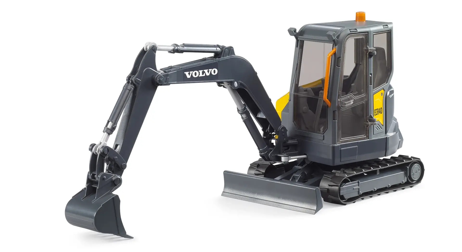 Bruder Volvo ECR40 Kompaktbagger in Grau mit Kettenlaufwerk und Räumschild, Spielzeug 1:16