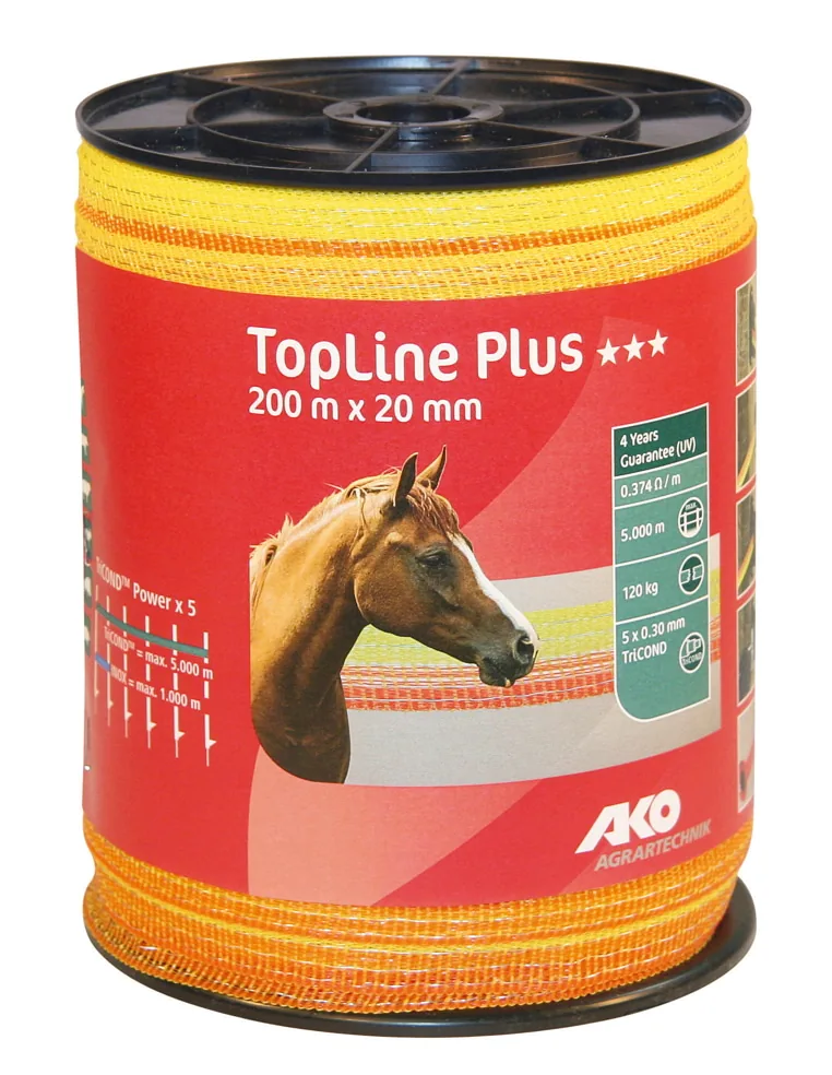 AKO TopLine Plus Weidezaunband 20 mm, 200 m in Gelb/Orange auf Rolle